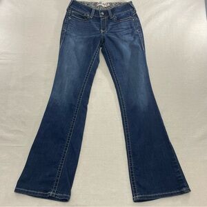 Ariat REAL Jeans Women 28R Blue Denim Bootcut Thick Stitch Stretch Paisley Trim